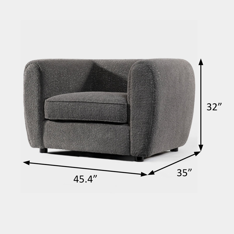 45.4" W Contemporary Chair, Charcoal Grey, Charcoal Grey