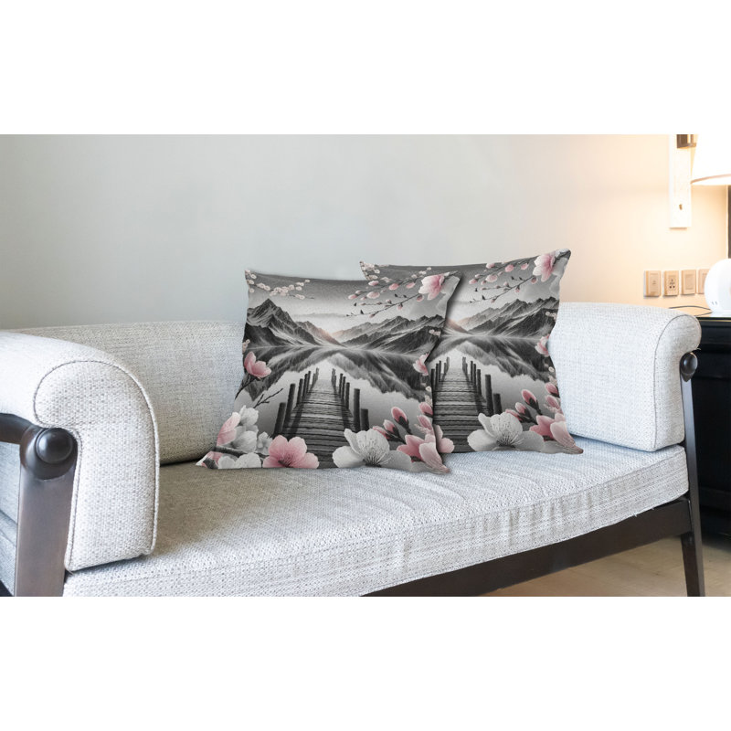 Grey and Blush Polyester Square Throw Pillow Covers