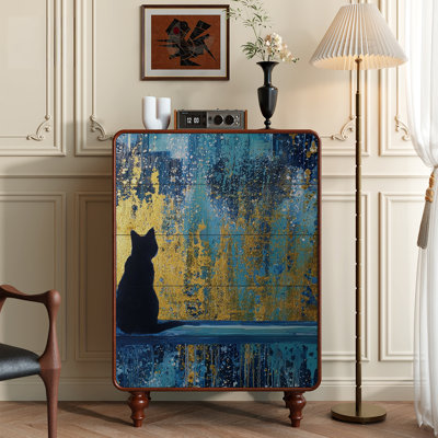 Commode 5 tiroirs Whimsical Cat Design