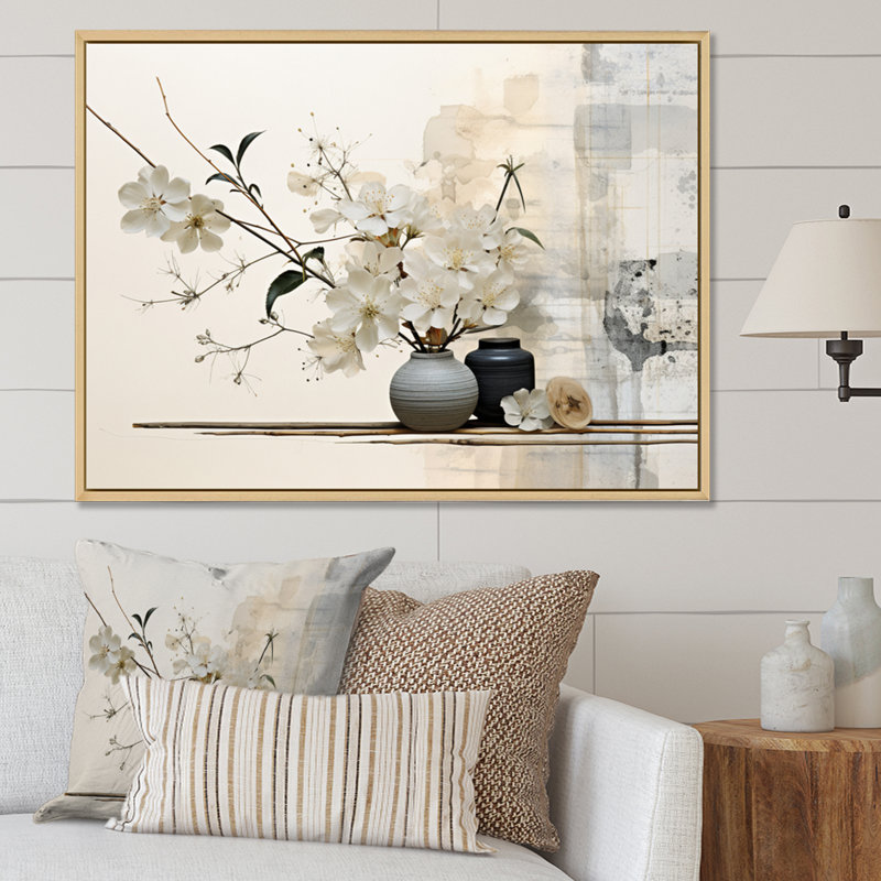 «Asian Art Sumie Zen II», reproduction d'art sur toile asiatique, H 12 po x l 20 po, Reproduction avec cadre flottant, Érable