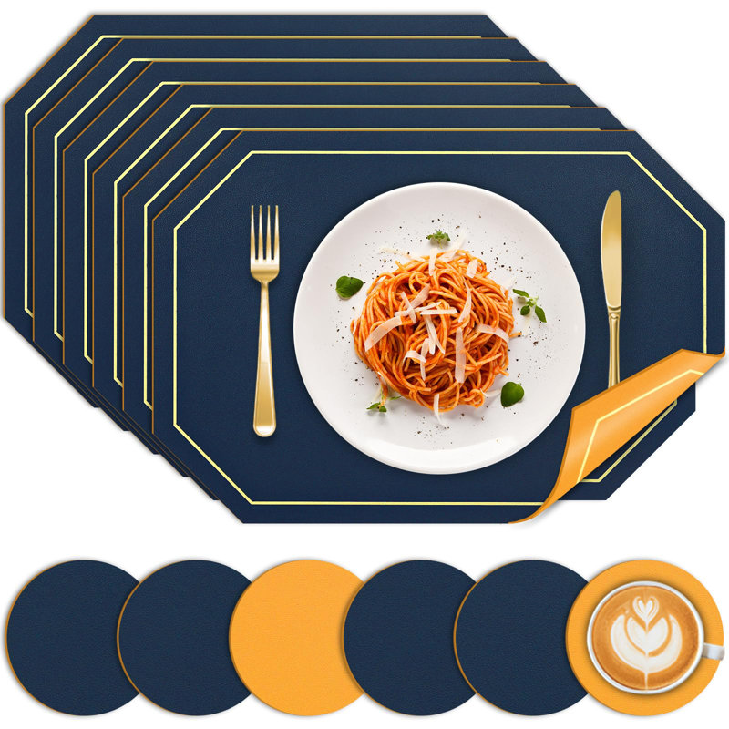 Faux Leather Placemat, Blue/Yellow