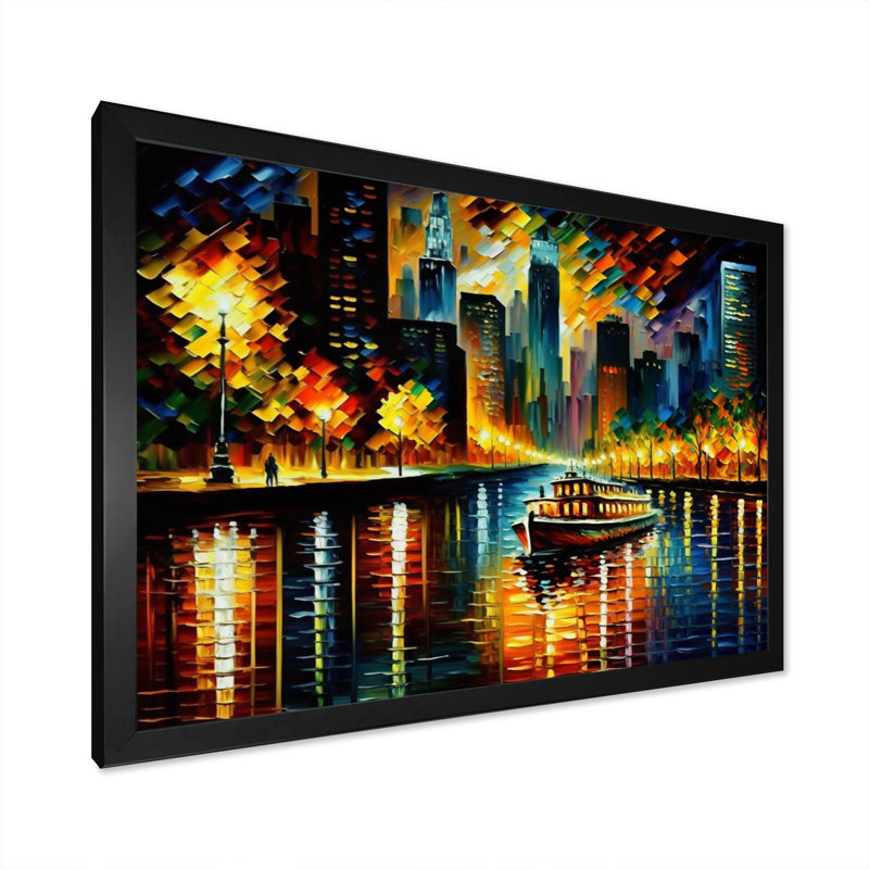 «Chicago River View in the Fall I», reproduction sur toile, L 32 po x H 16 po, Impression noire sur toile encadrée