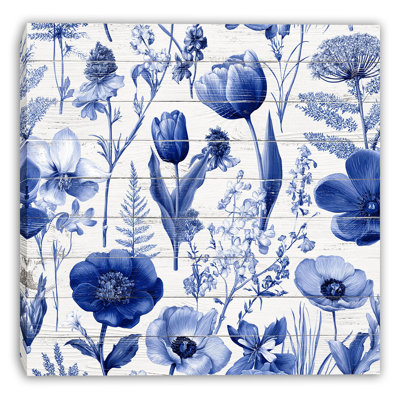 Blue Botanical Panels Wrapped Canvas Wall Art
