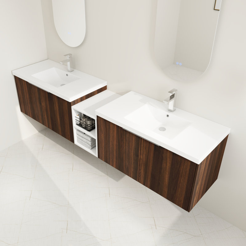 Ensemble de meuble-lavabo double 84 po, Brun