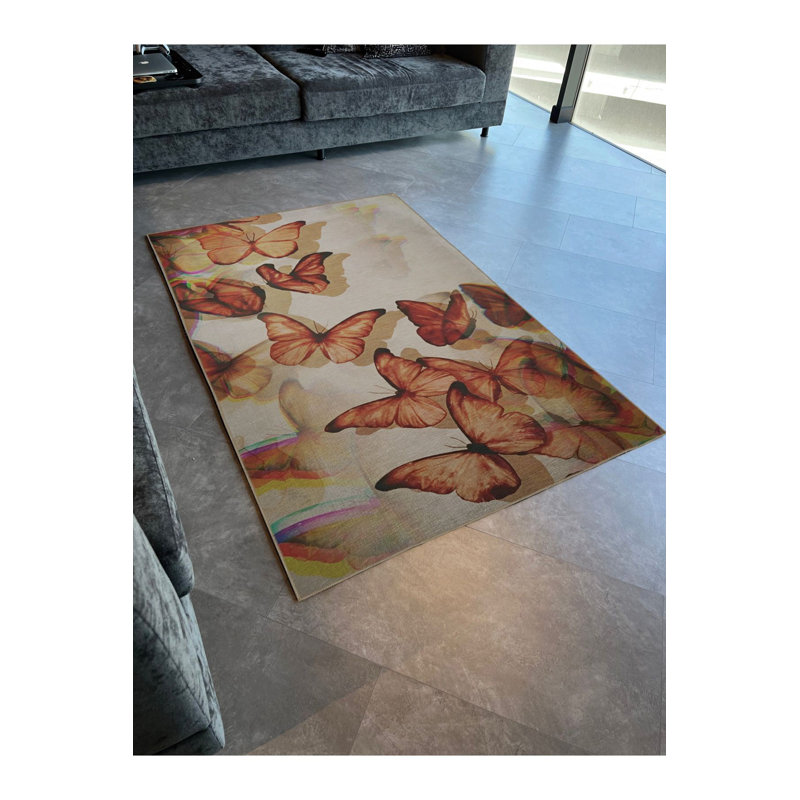 Tapis décoratif orange lavable à la machine Orange Butterfly, Rectangle 3 pi 3 po x 4 pi 11 po