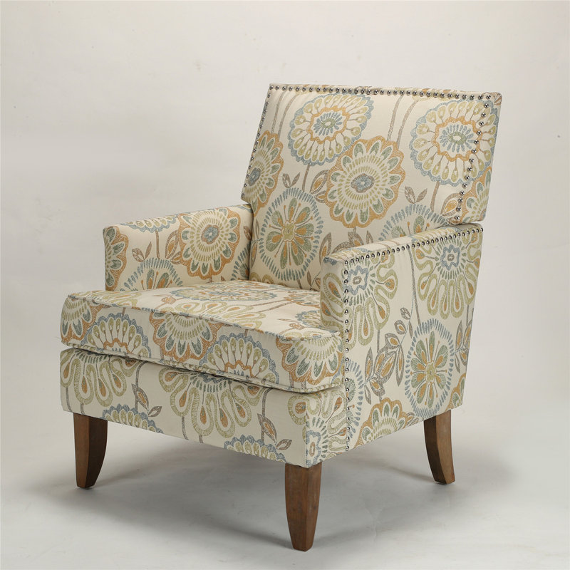 Fauteuil de 29,75 po Brodus, Mélange de lin beige / jaune