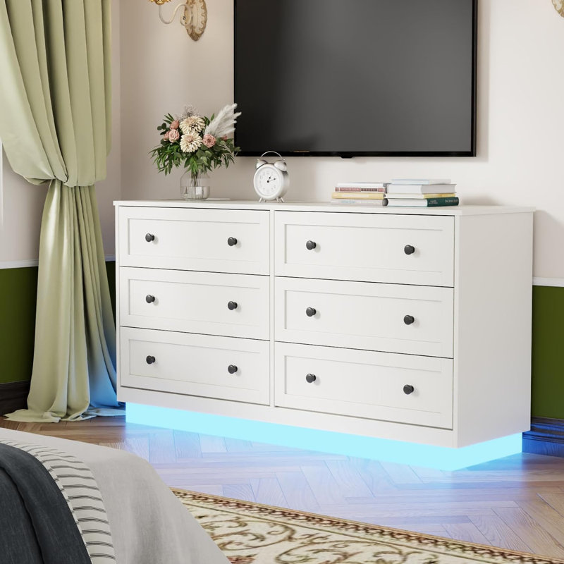 Commode double flottante 6 tiroirs l 47,36 po Floating, Blanc
