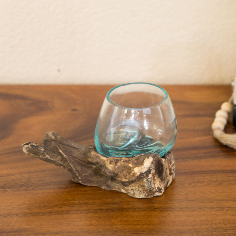 Blown Glass on Chinaberry Wood - 6"H