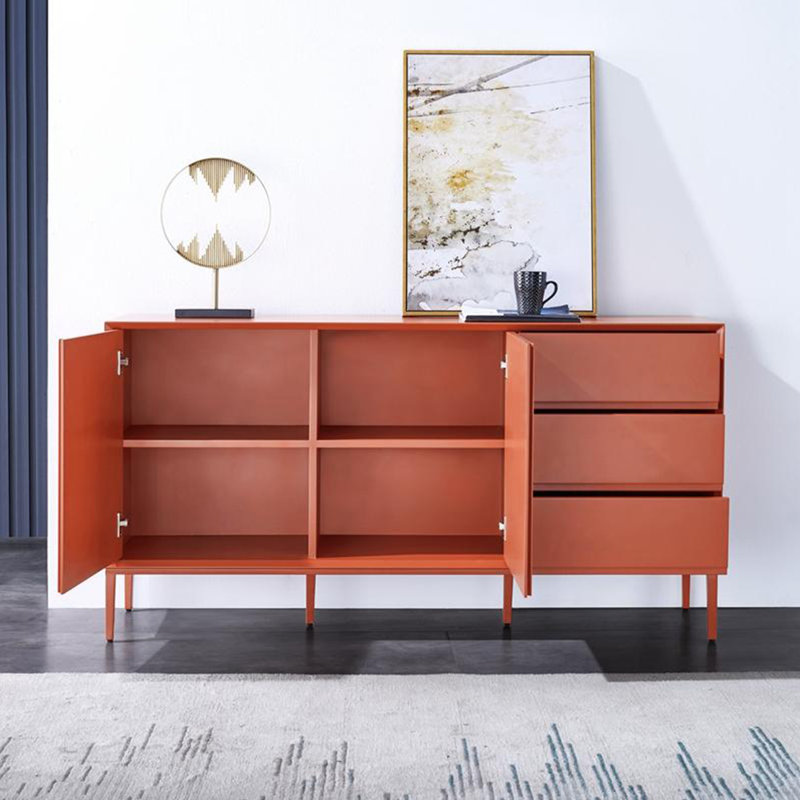 Buffet moderne avec 2 portes et 3 tiroirs, H 31,5 po x l 59,06 po x P 15,75 po, Orange-rouge