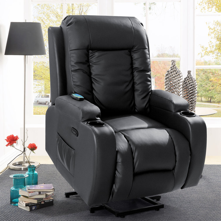 Faux Leather Reclining Heated Massage Chair Latitude Run Upholstery Color: Black Faux Leather