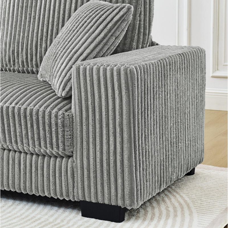 Canapé-lit modulaire rembourré en velours Corduroy, Velours côtelé gris