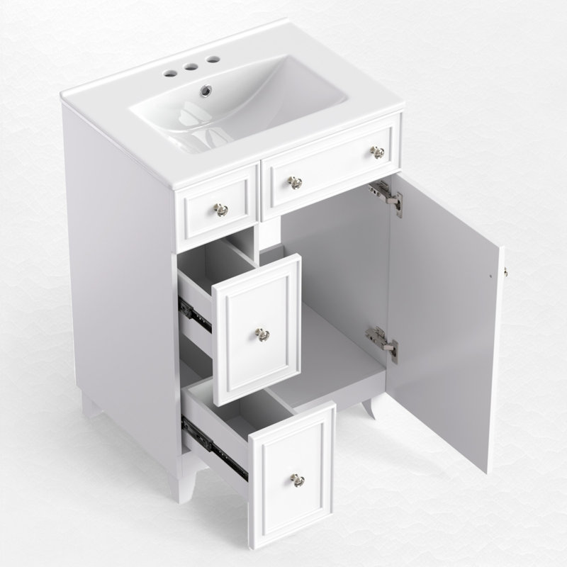 Ensemble de meuble-lavabo simple 24 po Norreen, Blanc, Argent argent