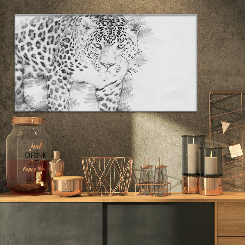 «Black and White Leopard», reproduction d'art sur toile tendue, H 16 po x l 32 po x P 1 po