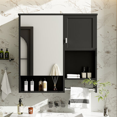 29'' X 28'' Modern Wall Mounted Bathroom Medicine Cabinet, Bathroom Wall Storage Cabinet With Mirror, Over The Toilet Space Saver Cabinet With Towels Bar