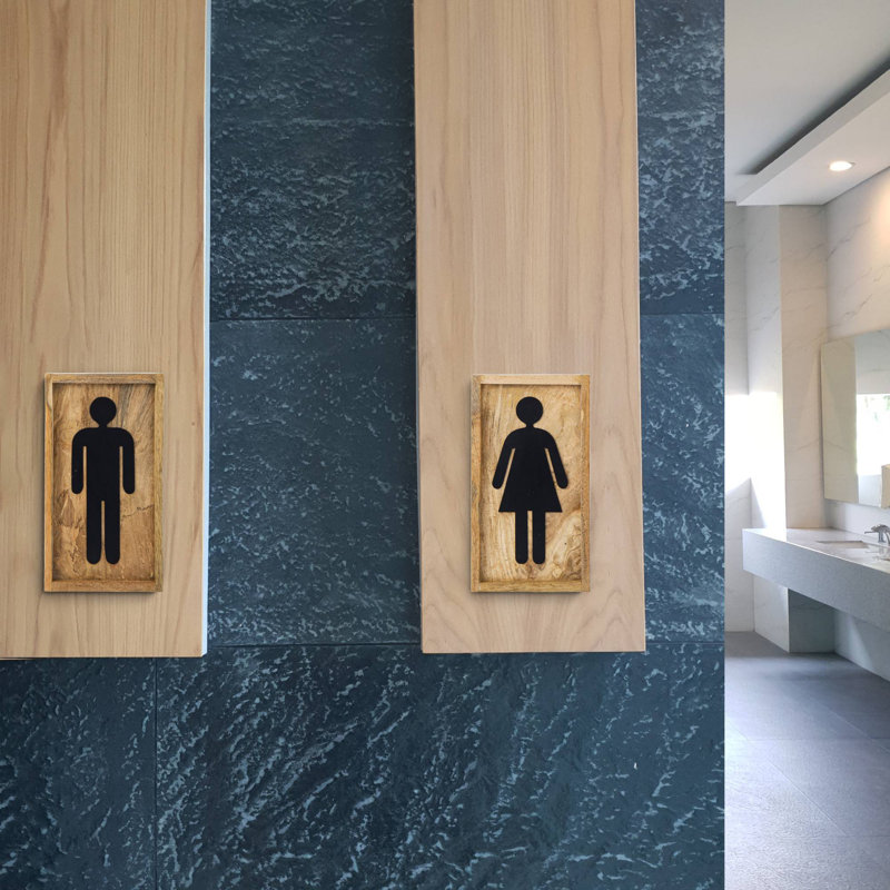 Aoun 2-Piece Mango Wood Restroom Sign Set