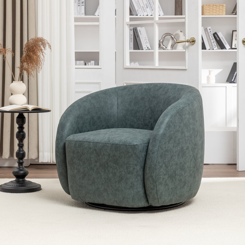 Katherline Hall Faux Leather Swivel Barrel Chair, Navy