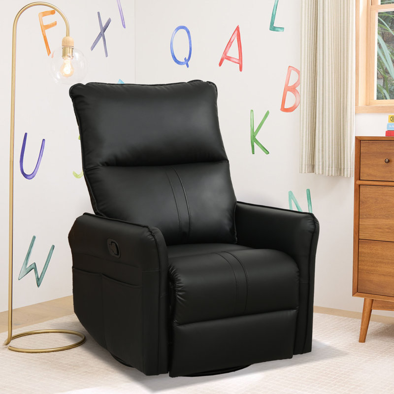 Bucklebury 27.56"W Faux Leather Manual Recliner, 360° Swivel, 30°Rocker, Black