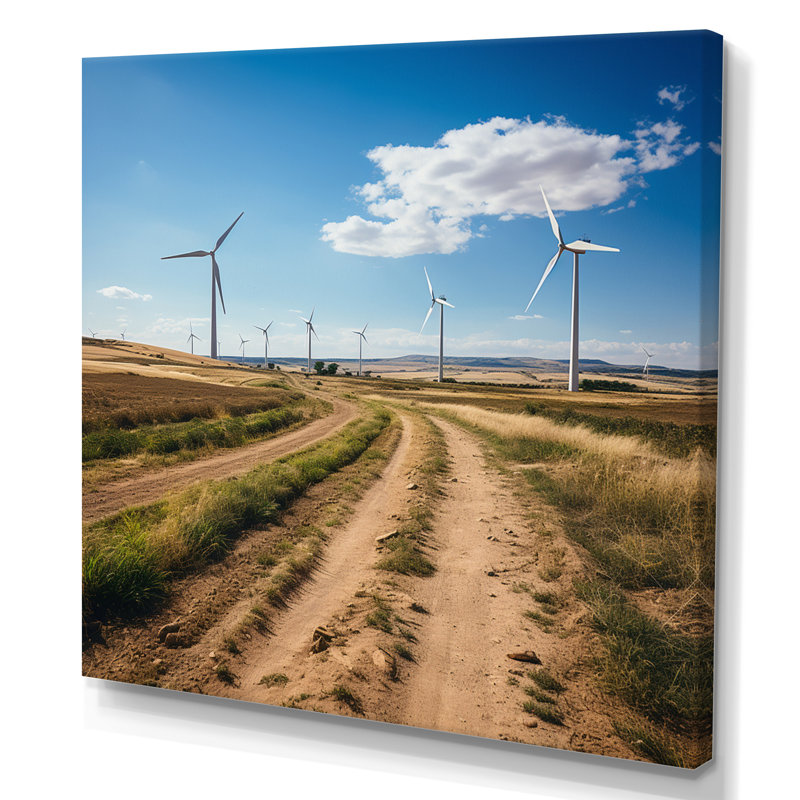 " Wind Turbines in Wind Farm I " Mixed Media and Color Photography Print, 36" H x 36" W x 1.5" D, Wrapped Canvas