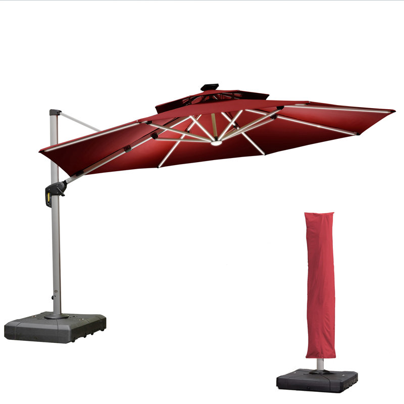 Parasol de patio 12 pi avec base et housse de parasol 12 po, rouge, Terra