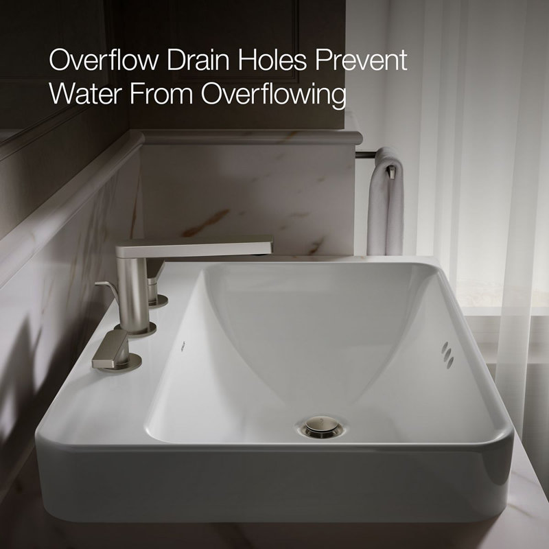 Vox Vitreous China Rectangular Vessel Bathroom Sink with Overflow, White, 3