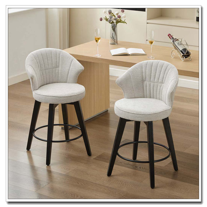 Chenille Fabric Swivel Counter Height Bar Stools, White