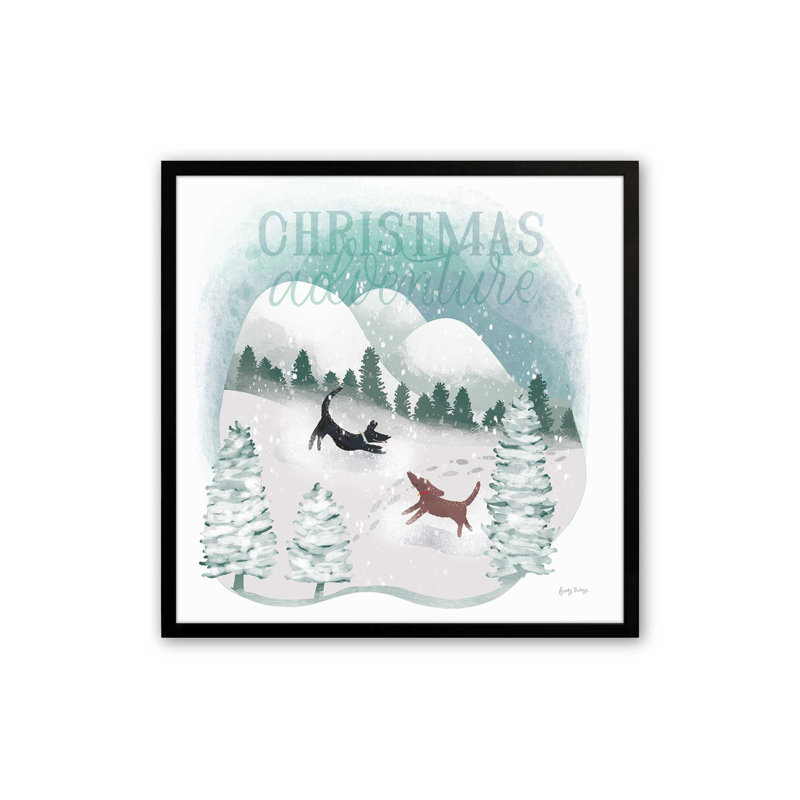 Les joies de Noël dans la neige – Affiche à  encadrer, H 13,5 po x l 13,5 po, Cadre simple noir satiné, bois massif