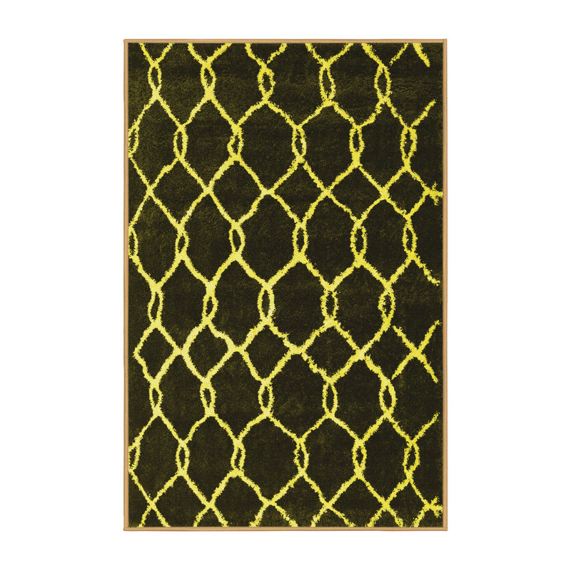 Tapis en laine / polyester tissé à la machine Canavan - noir / jaune, Rectangle 7 pi x 9 pi
