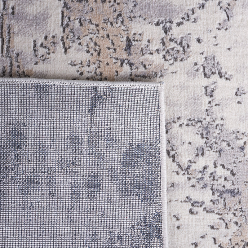 Tapis en polypropylène / polyester abstrait tissé à la machine en ivoire / gris, Carré 6 pi 7 po