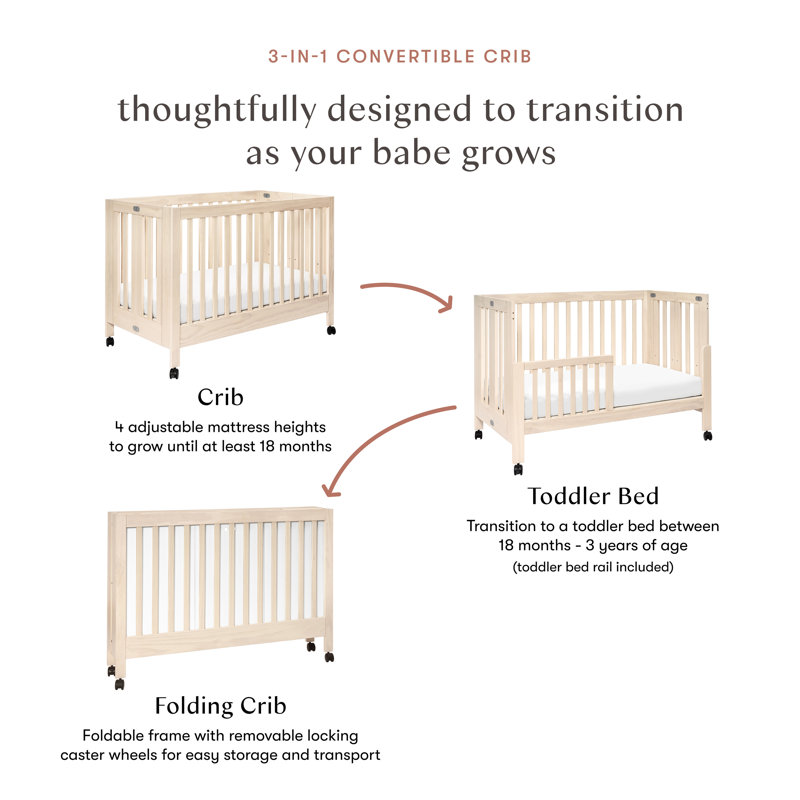 Maki 2-in-1 Convertible Portable Crib, Washed Natural