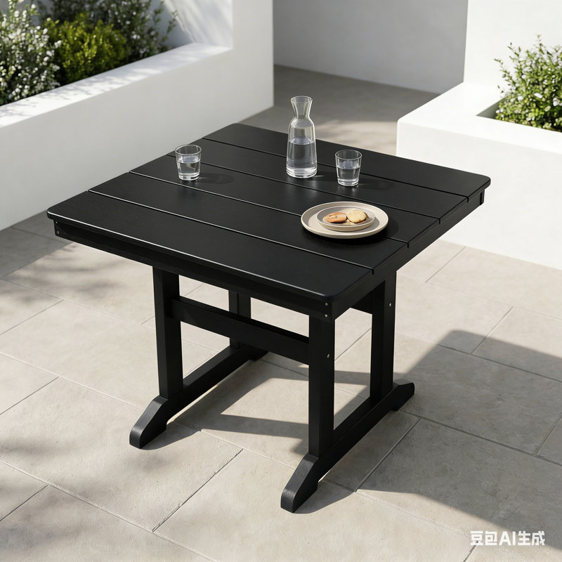 Table de salle à manger d'extérieur en PEHD, table de patio résistante aux intempéries avec cadre robuste en noir, Noir