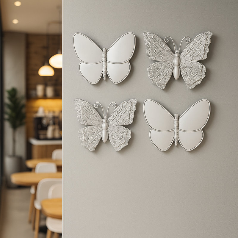4 Piece Silver Butterfly Wall Decor Set, Wall Sculpture & Mirrored Accents, Modern Glam Home Decor For Bedroom, Living Room, Nursery
