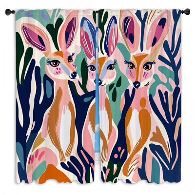 Kangaroo Trio Window Curtains  Animal Maximalist Drapes - 2 Panels