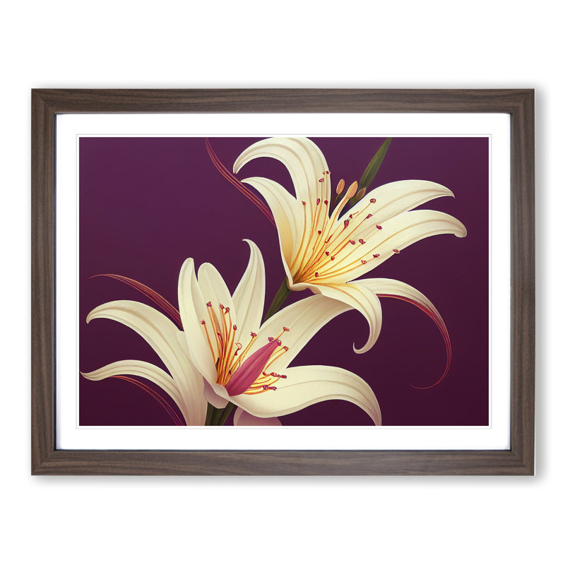 Dazzling Lily Flowers - Single Picture Frame Print, 25cm H x 34cm W x 2cm D, Walnut