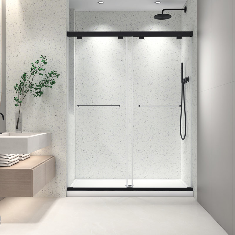 6076 Inch Shower Door - Matte Black, Double Sliding, 8Mm Tempered Glass With Nano Easy Cleaning, , Layer Sliding Black Glass, Clean, Adjustable - Protection Covering