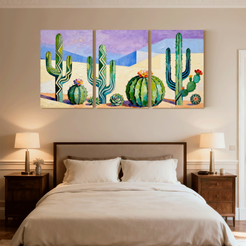 «Cactus Desert Cactus Landscape» avec 3 impressions sur toile, H 24 po x l 48 po