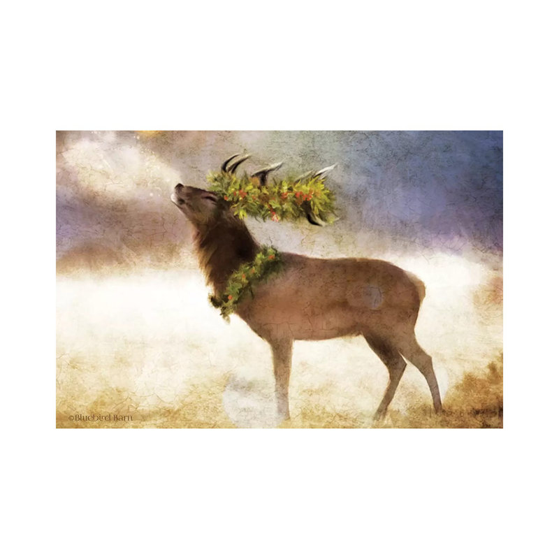 Holly And Ivy Stag by Bluebird Barn - Wrapped Canvas Painting, 20.32cm H x 30.48cm W x 1.905cm D
