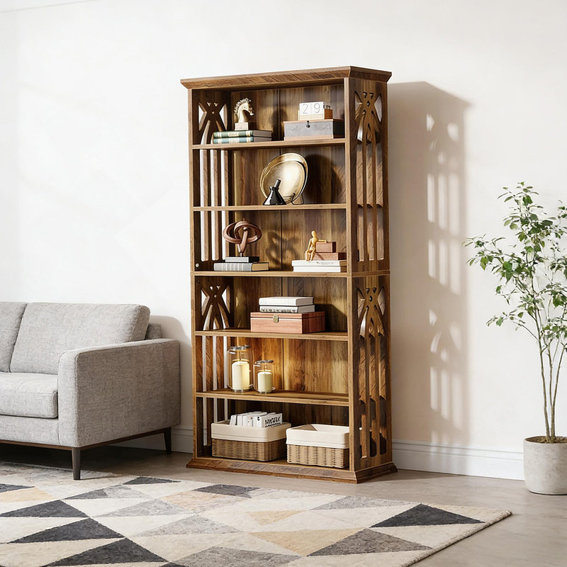 Élégante armoire de rangement de style campagnard avec bibliothèque spacieuse, tablettes réglables et fabrication en panneau de fibres à densité moyenne durable