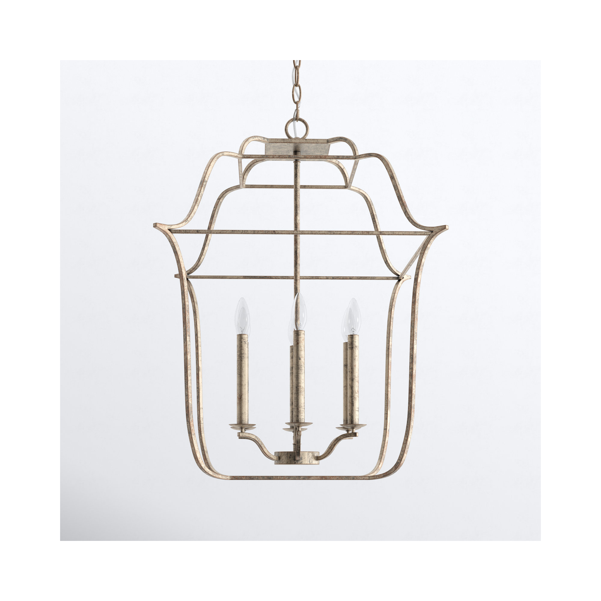 Lark 4 - Light Lantern Geometric Chandelier, Century Silver Leaf, 6, 30" H x 22" W x 22" D