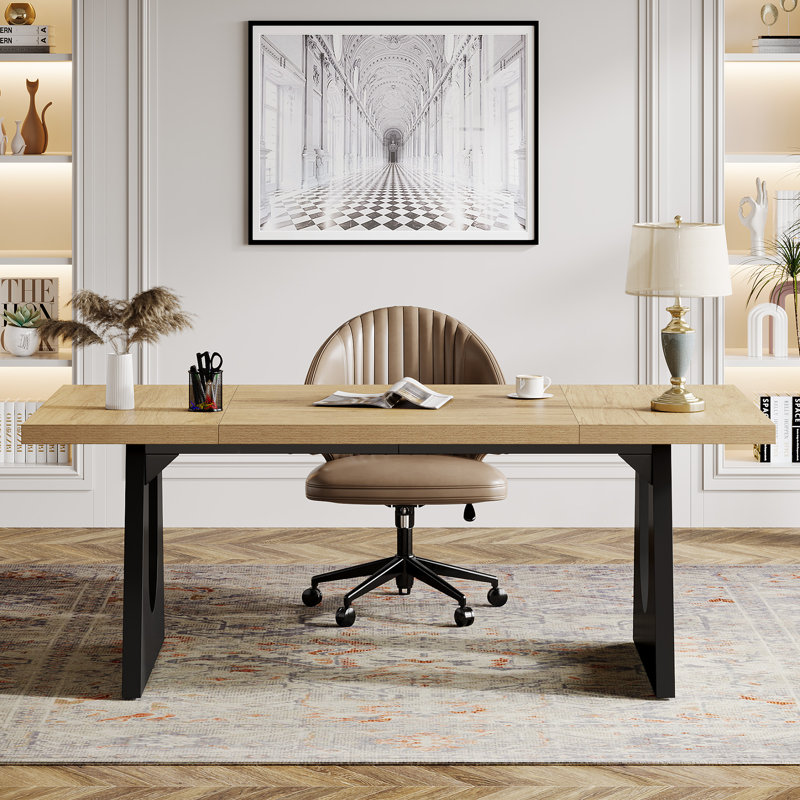 Bureau de direction en bois de 70,86 pouces, grand bureau d'ordinateur avec plateau de table épaissi et base en bois pour le bureau personnel