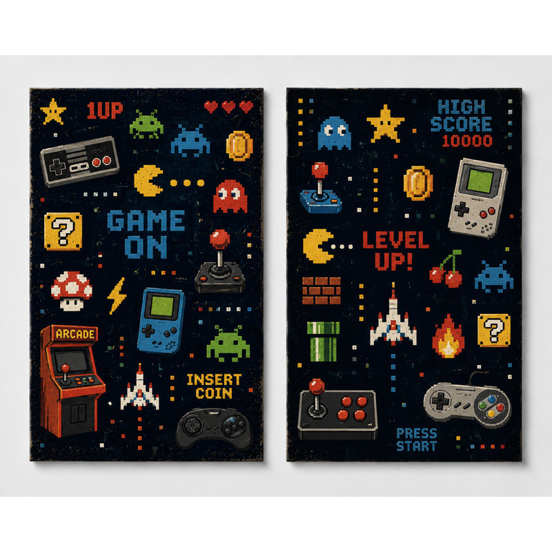 Grand ensemble de 2 Pixel arcade rétro pour décoration de salle de jeux