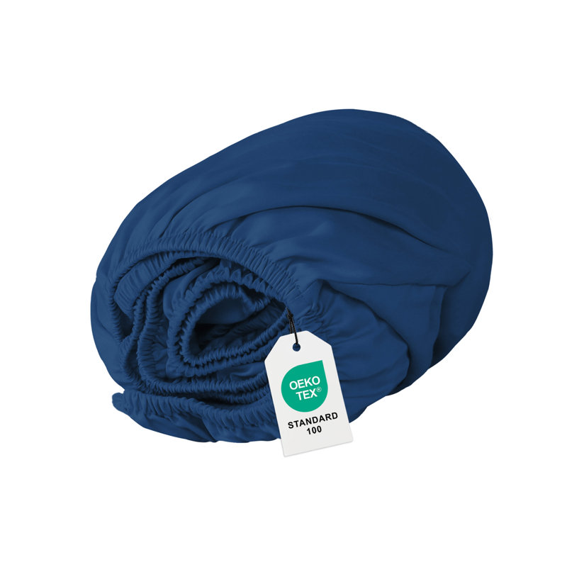220 TC Cotton Blend Sateen Soft Smooth Fitted Sheet, King, Navy