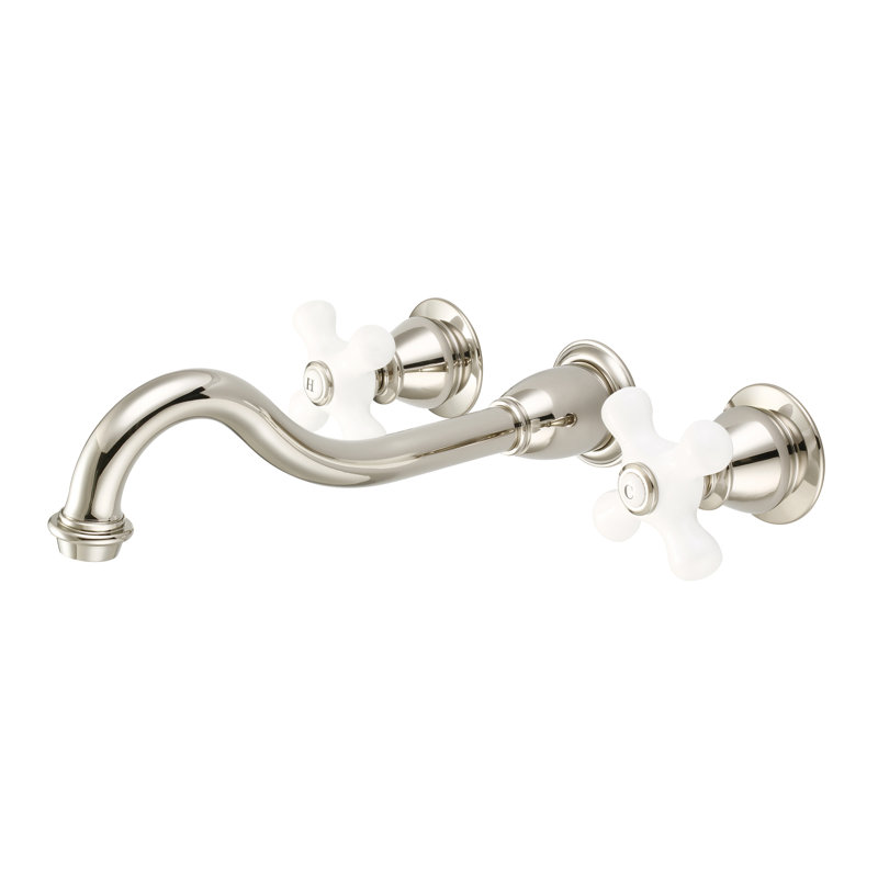 2-handle Bathroom Faucet, Porcelain Cross Handles, Brushed Nickel