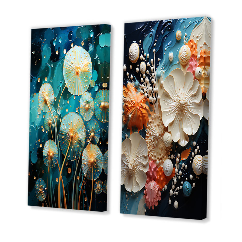 Seacreature Reflections - Abstract Botanicals, ensemble de 2 toiles d'art mural, H 28 po x l 25 po, Toile tendue