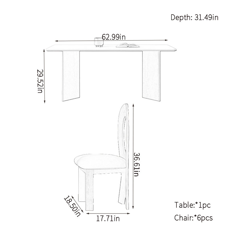 Ensembles de table de salle à manger modernes, H 29,52 po x L 62,99 po x l 31,49 po