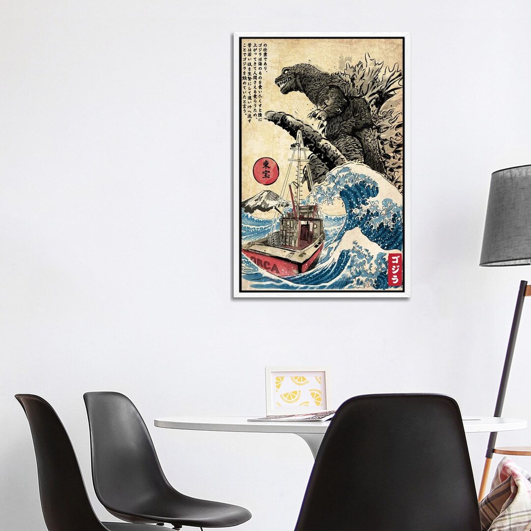 Leinwandbild - Grafikdruck „Orca in Japan Woodblock” von Antonio Camarena