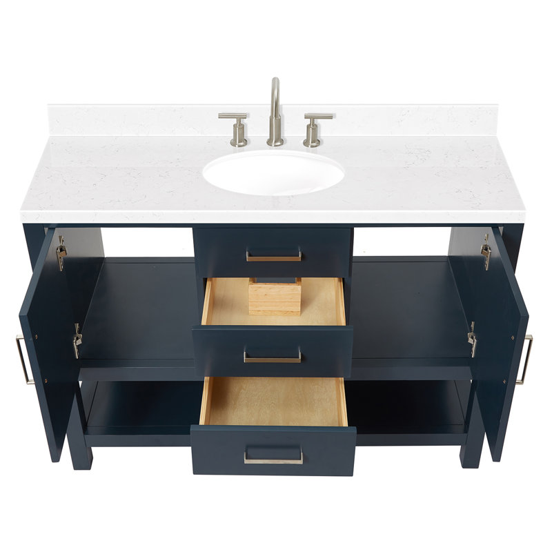 Single Bathroom Vanity with Carrara Quartz Top, Midnight Blue, 48"