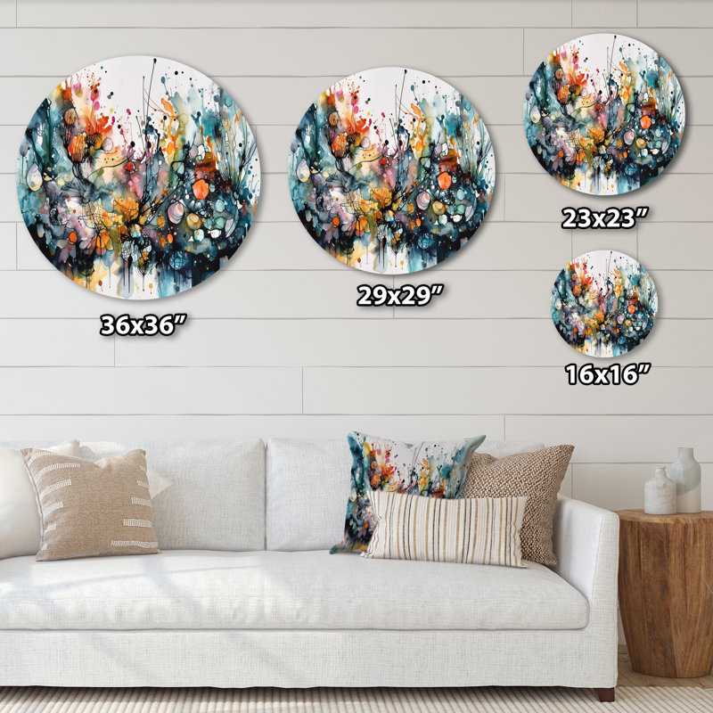«Boho Dance II» captivant - art abstrait rond en métal, H 36 po x l 36 po x P 1 po