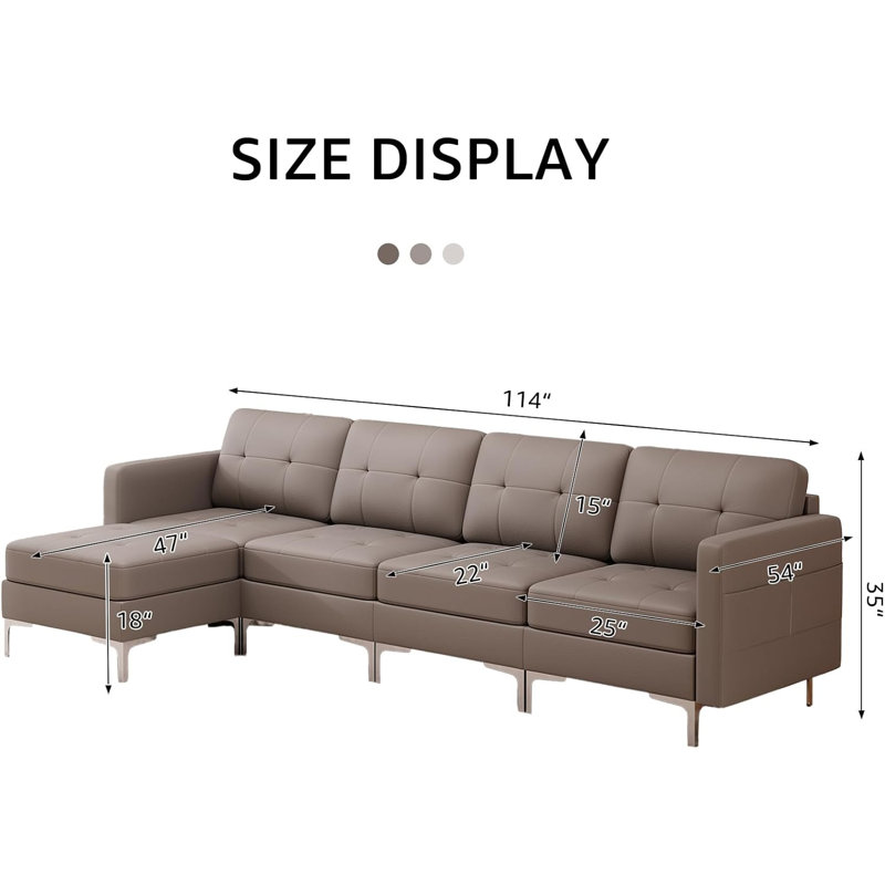 Canapé modulaire 5 pièces Lasheia, Cuir gris