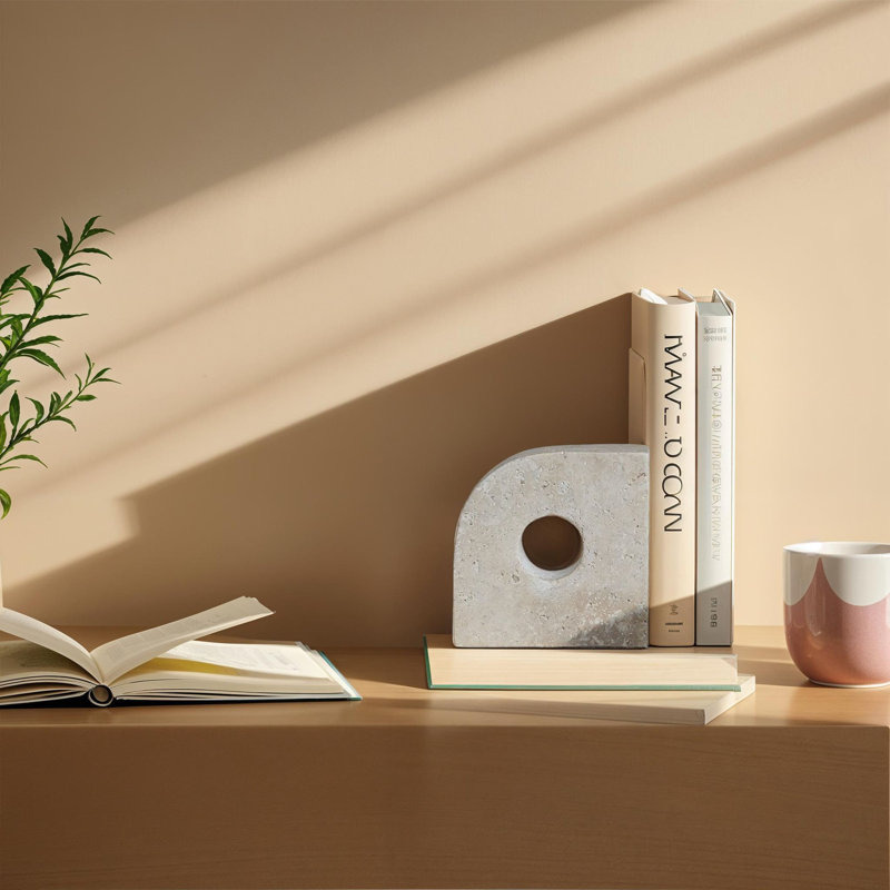 2-Piece Travertine Bookends with Circle Cut-Outs