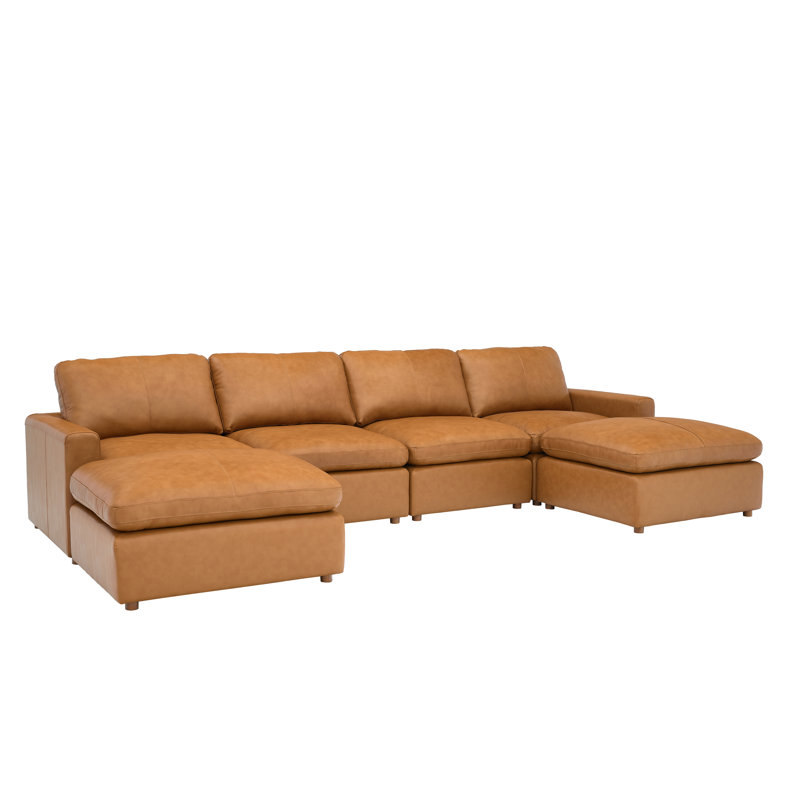 Rycharles Top-Grain Leather Match Large Seating Modular Sectional, Ginger